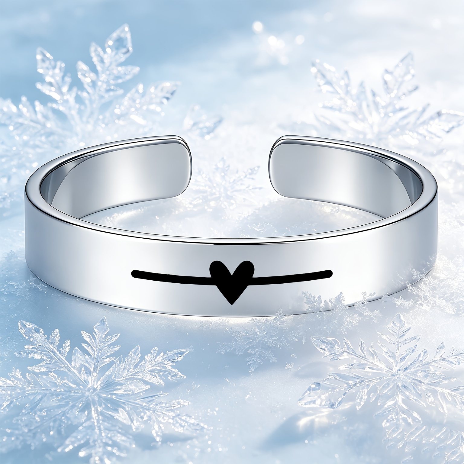 Heart-Shaped 304 Stainless Steel Open Bangle, Joyful Gift